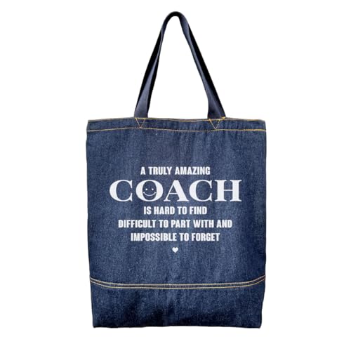 Denim Tote Bag, Amazing Coach Gift, Unisex Retro Shoulder Bag, Casual Shopper Tote, Thank You Present