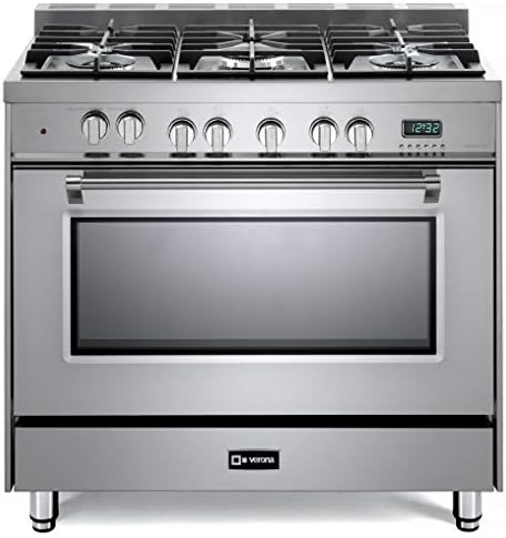 Verona Prestige Series VPFSGE365SS 36 inch Dual Fuel Range Freestanding Turbo Convection Oven 5 Sealed Burners Stainless Steel Storage Drawer