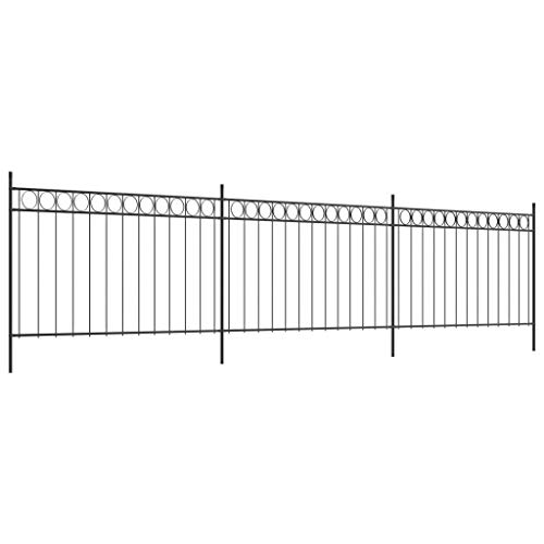 Preisvergleich Produktbild Festnight Zaunfelder mit Pfosten / Dekorativer Zaun / Stahl Gartenzaun / Metallzaun Zaunelemente / Schwarz Stahl 6 x 1,3 m