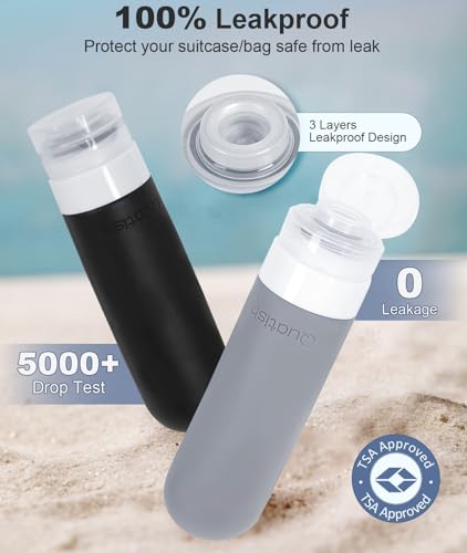 Image of Quatish Travel Bottles for Toiletries, Original Patented Leak Proof Travel Size Toiletries, 3 oz Tsa Approved Silicone Shampoo and Conditioner Bottles, Travel Essentials, 4 Pack, Grey