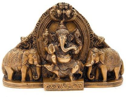Ganesh assis sur rat décoration murale métal doré - Statuette indienne 12 cm
