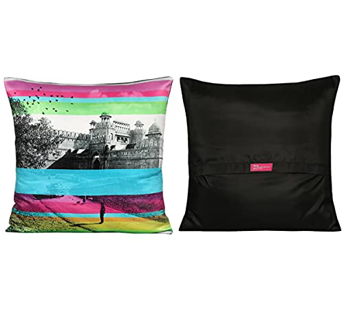 Image of India Circus by Krsnaa Mehta Incredible Pop India Multicolor Satin Blend Cushion Pillow Covers Set of 5 (16 x 16 Inches)