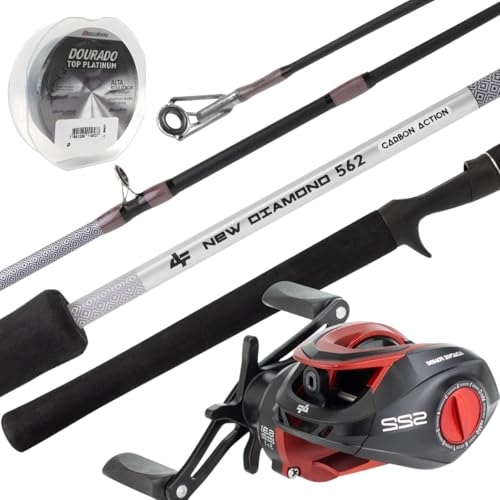 Kit Vara Albatroz New Diamond 1,68m + Carretilha S22 e Linha mono - Esquerda - Vermelho