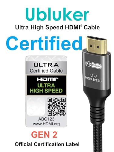 Image of Ubluker 10K 8K 4K HDMI Cable 48Gbps 8 FT, Certified Ultra High Speed HDMI Cable 4K 240Hz 144Hz 120Hz 8K60Hz 0.01ms HDR10+ eARC HDCP2.3 Netflix Roku TV PC Monitor Projector PS5 X-Box