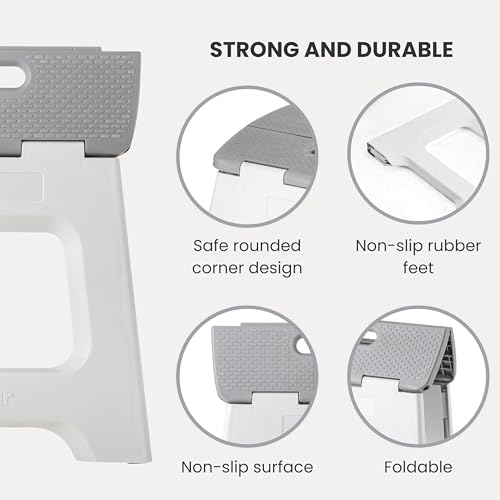 Image of Vigar Compact Foldable Step Stool, 12-1 /2-Inch, Gray | For Adults Up to 330 Pound, Lightweight, Non-Slip Folding Design, Compact Step Stool, Space-Saving Household Use