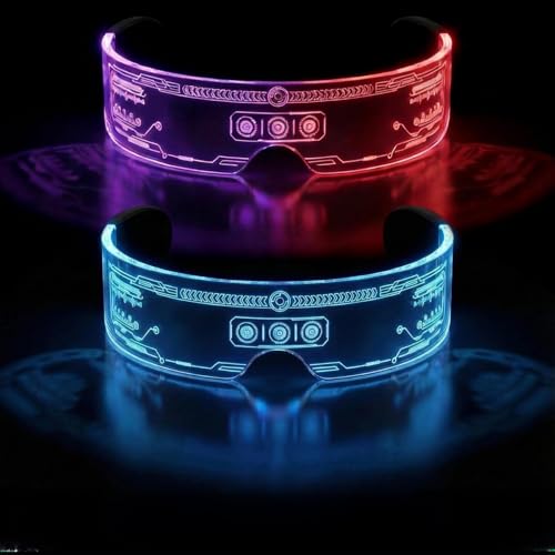 Herbst 2 Stück Cyberpunk LED Brille Visor Leuchtende Brille Party Glasses Sonnenbrille Kostüme Partybrille Futuristische Neon Rave Brille Cool Stuff für Cosplay Bar Club Karneval (Digital)
