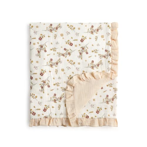 Image of CREVENT 40''X40'' 100% Organic Cotton Muslin Baby Blanket for Newborns, Essential for Baby Shower Birthday Gift - Beige Flower 100X100cm