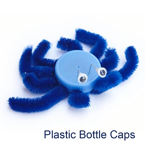 50 PCS Plastic Bottle Caps Reusable Bottles Lids Blue Bottle Tops Craft Bottle Stickers for Children Kids Kindergarten DIY Craft Projects Scrapbooks Decoration Outdoor Games - Image 4