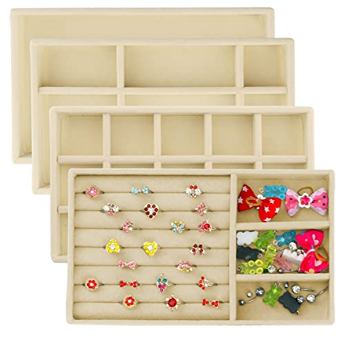 4 Packungen Samt-Schmucktabletts Organizer, stapelbare Schmuck-Display-Tabletts für Schublade, Schmuckaufbewahrung, Organizer, Ohrring, Halskette, Armband, Ringhalter, Organizer Cover