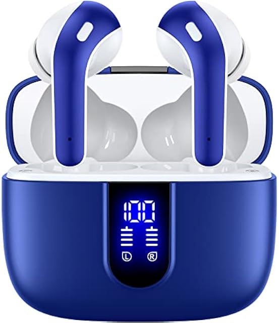 TAGRY Bluetooth Headphones True Wireless Earbuds 60H Playback LED Power Display Earphones with Wireless Charging Case IPX5 Waterproof in-Ear Ear buds with Mic for TV Smart Phone Laptop Computer Sports