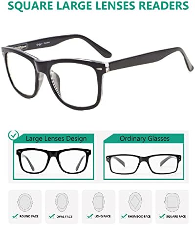 Eyekepper Reading Glasses Men Women Square Large Lenses Spring-Hinges Readers Black +0.50 - 3