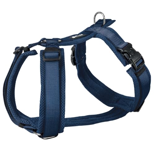 Petlando Hundegeschirr groß mit atmungsaktivem Mesh Y-Comfort Navy L (Halsumfang46-80 cm, Brustumfang 56-82 cm), Hunde Geschirr blau