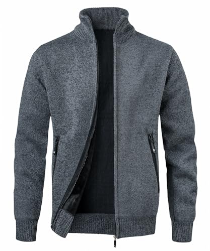 MeiLayM Herren Strickjacke Stehkragen Reißverschluß Pullover Weiches Plüschfutter Warm Sweatjacke Langarm Cardigan Feinstrick Herbst Winterjacke Grau,L MeiLayM Herren Strickjacke Stehkragen Reißverschluß Pullover Weiches Plüschfutter Warm Sweatjacke Langarm Cardigan Feinstrick Herbst Winterjacke Grau,L