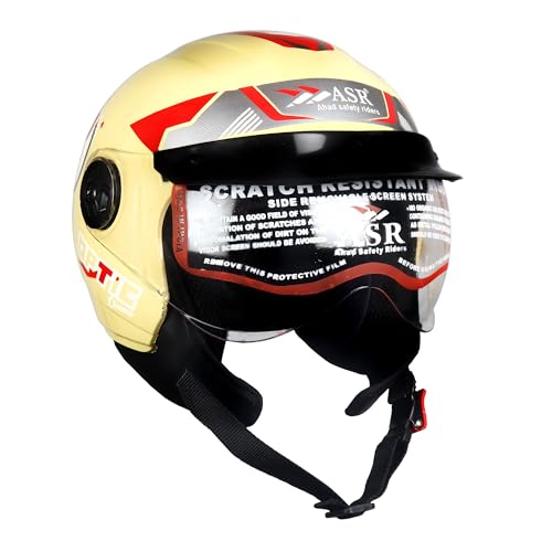 Image of ASR Junior Riders Helmet, High-Impact ABS Shell, Scratch & UV Resistant, Wide-View Visor, ISI Approved, Boys & Girls,Size-XS (Cream)