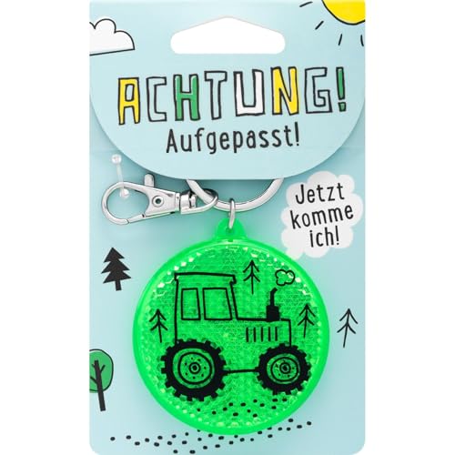 GRUSS & CO Reflektor Motiv 'Traktor' | Runder Anhänger mit Schlüsselring und Karabinerverschluss, Schlüsselanhänger auf Headercard, Reflektoranhänger | Kindergeburtstag, Geschenk, Schulstart | 70144