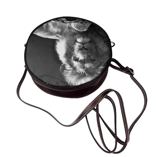 Lion Women'S Leather Shoulder Round Bag, Fashion Wallet Round Crossbody Clutch Bag4