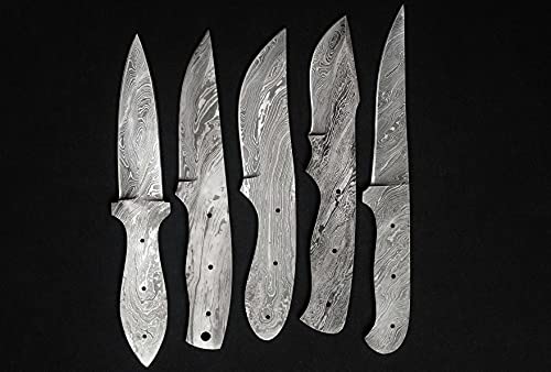5 Pieces Set Of 8 To 9.5 Inches Long Hand Forged Twist Pattern Damascus Steel Blank Blade Skinning Knife Set, Over All 44 Inches Long Blades Compact Pocket Knife Blanks, Knife Making Supplies #TOP1