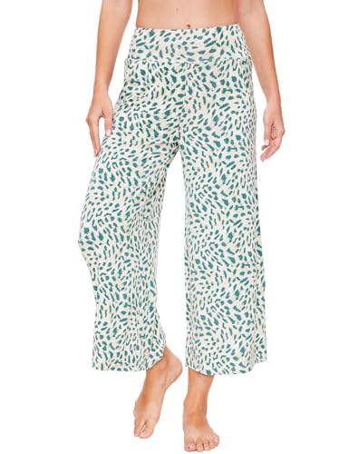 Image of GYS Bamboo Viscose Wide Leg Capri Pants for Women, Ultra-Soft Pajama Bottom | Lightweight Culottes Cropped Lounge Pants, Flowy Yoga Pants, High Waist PJ Bottoms, Knitted Ladies Gaucho Pants