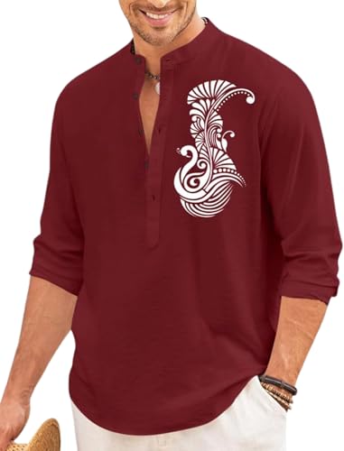 Image of FINIVO FASHION Men's Printed Cotton Blend Short Kurta with Artistic Chest Design | Stylish Full Sleeve Casual Kurta with Mandarin Collar for Daily, Travel Soft Textured
