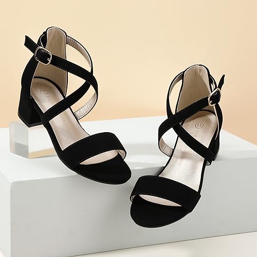 Hehainom Girls Heels Sandals Ankle Cross Strap Black Dress Shoes Toddler Little Big Kid HNDENISE Flower Girl Size 4 Wedding Party Pumps Shoes by Hehainom - Used condition - Image 6