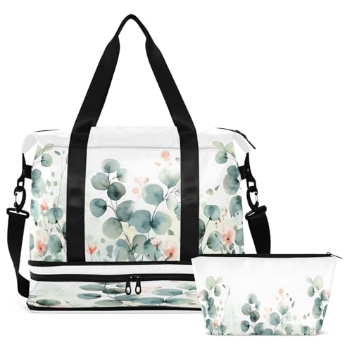 Watercolor Leaf Gym Bag for Women Sport Travel Duffel Bag Shoulder Weekender Overnight Bags with Wet Pocket & Shoe Compartment2