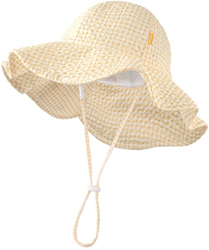 Image of HONGTEYA Baby Sun Hat Toddler Girl Beach Hat Sun Protection Adjustable Outdoor Summer Wide Brim Bucket Hat for Infant Kids