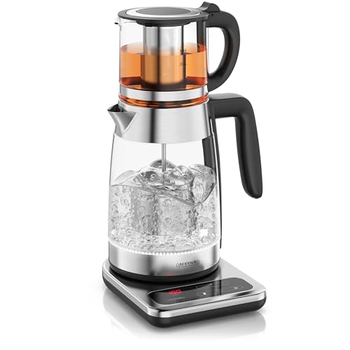 Arendo - Glas Wasserkocher mit Temperatureinstellung 1,8 Liter - Edelstahl Teekocher 0,8 Liter mit Sieb - 2200 W – Überhitzungsschutz – Temperaturauswahl 40° - 100°C -...