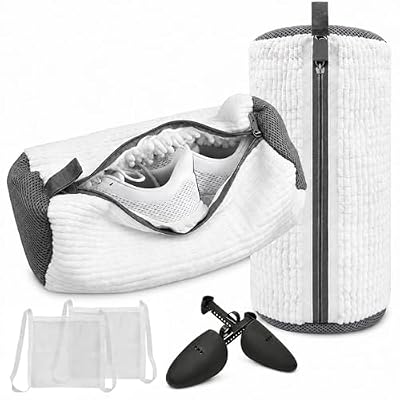 2Pcs Shoe Washing Machine Bag Laundry Shoes Bag Shoe Cleaning Bag with Shoe Trees, Reusable Thick Microfibre Fluff Zipper Protection360°Deep Clean for Washer, Dryer, Sneakers and Tennis Shoes, White