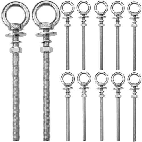 Image of 12 Pack M10 Stainless Steel Eye Bolts with Nuts,3 /8 inch x 6 inch Eye Bolts | 304 Stainless Steel Eye Bolt,Eye Bolts Heavy Duty for Hang Tie Down Outdoor,3 /8 eye bolts with nuts,m10 eye bolts