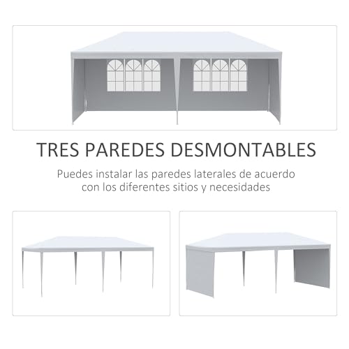 Outsunny Carpa de Jardín 6x3 m Pabellón con 4 Paredes Laterales y 2 Ventanas Visibles Anti-UV Impermeable Cenador Gazebo de Exterior con Marco de Acero para Fiestas Eventos Bodas Blanco - imagen 4