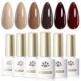 Born Pretty Nude Gel Nail Polish 6 Colors,Brown Beige Khaki Skin Tone Gel Polish Roasted Chestnuts Chocolate Burgundy Red Gel Polish Kit for Salon Manicure and Nail Art DIY at Home