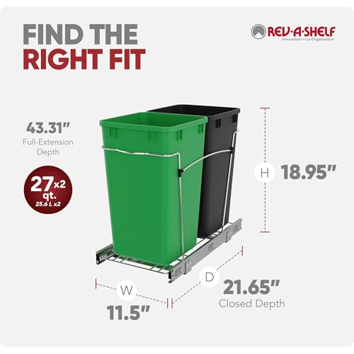 Image of Rev-A-Shelf Double Pullout Garbage Trash Cans for Kitchen Cabinets, 27 Qt