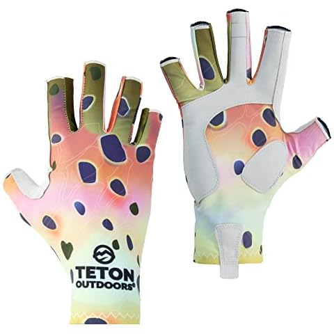Teton Outdoors Trout Series Quick Dry SPF50+ Performance Sun Gloves for Men & Women Perfect for Fishing, Kayaking, Boating, Fly Fishing Great Patterns (Cutthroat Trout, Large/XL) Cover
