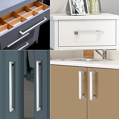 Probrico (10 Pack) 5 inch Holes Centers Square Kitchen Cabinet Handles Stainless Steel Cabinet Drawer Handles Brushed Nickel Euro Bar Pulls 5-1/2 inch Total Length