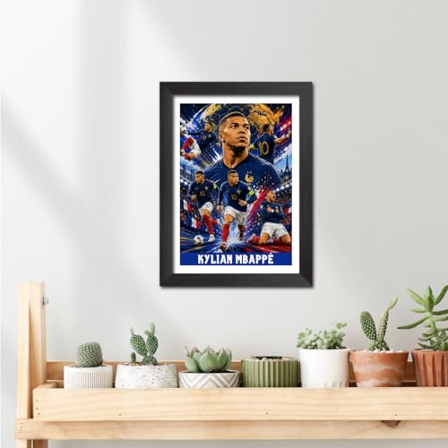 Image of TenorArts Kylian Mbappe France Poster Worldcup Themed Laminated Photo Frame Painting with Matt Finish Black Texture (12 inches x 9inches)