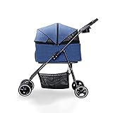 JKSVTF Haustier-Trolley, abnehmbarer Haustier-Kinderwagen, stoßfest, langlebig, faltbar, um 360° drehbares Rad, Haustier-Tragetasche für kleine Hunde, Reise-Kinderwagen (blau)