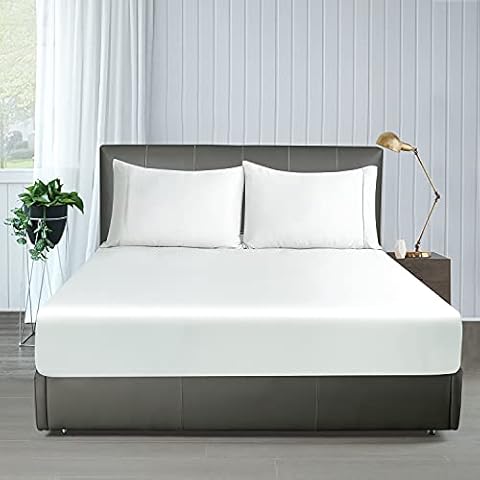 100% Bamboo Cooling Fitted Sheet King Only, 400 TC King Size Fitted Sheet White, 16" Deep Pocket, Colorfast Dyes & Shrink Resistant, Soft & Silky and Breathable for Home & Hotel Luxury Cover
