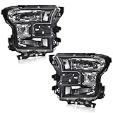 Headlights Assembly, Fit For 2015 2016 2017 Ford F150 Headlamps(Do not fit models with LED or HID headlights), Driver & Passenger Side,FO2502335 FO2503335 Clear lens Black Housing Clear Reflector