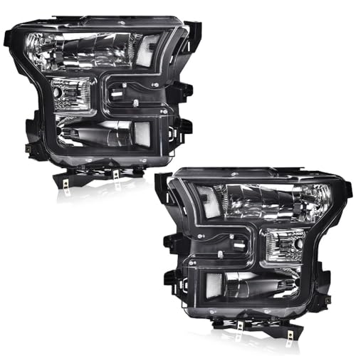 Headlights Assembly, Fit For 2015 2016 2017 Ford F150 Headlamps(Do not fit models with LED or HID headlights), Driver & Passenger Side,FO2502335 FO2503335 Clear lens Black Housing Clear Reflector