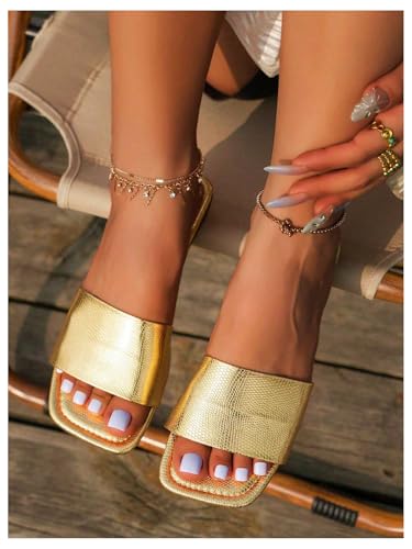 GORGLITTER Women's Gold Sandals Cute Dressy Square Open Toe Summer Sandals2