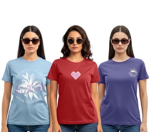 Image of Cotton Blend Regular Fit Round Neck Graphic Printed Half Sleeve T-Shirt Combo for Men (Pack of 3) (Available Sizes: S to 2XL)