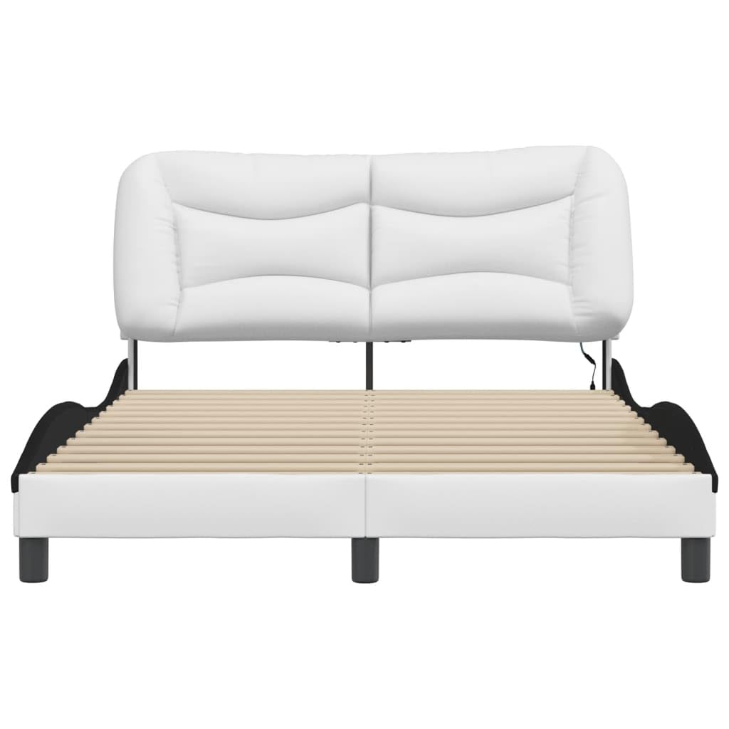 Estructura de cama con LED 120 x 200 cm, piel sintética, diseño ondulado moderno, estructura de metal resistente, para jóvenes y habitaciones de invitados