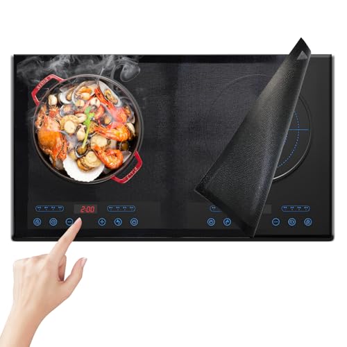 Abnaok 62x53cm Large Induction Hob Protector Mat, Induction Hob Cover, Cooktop Heat Resistant Scratch Protector, Cuttable Anti-Slip Silicone Cover for Kitchen Stove