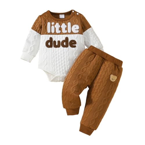 Image of Megeoly Newborn Baby Boy Outfit Knitted Long Sleeve Romper and Pants Set Infant Fall Winter Clothes