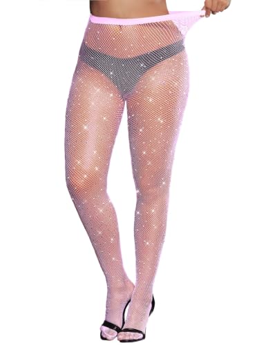 Image of VINICUNCA Fishnet Stockings for Women Sparkly Rhinestone Fishnet Tights Glitter Fish Nets