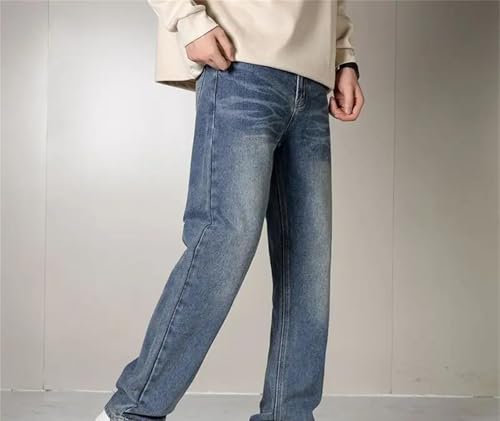Men's Winter Baggy Jeans Wide Leg Denim Pants Slim Straight Casual Trousers Mid Waist Comfortable Clothing4