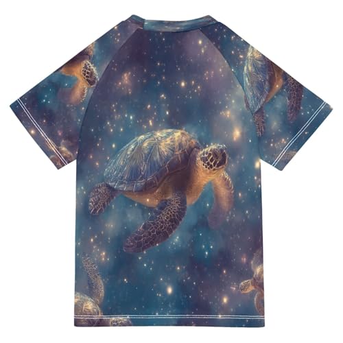 Boys Short Sleeve T-Shirts Sea Turtles Galaxy Rashguard Kids Swim Shirts Sun UPF 50+2