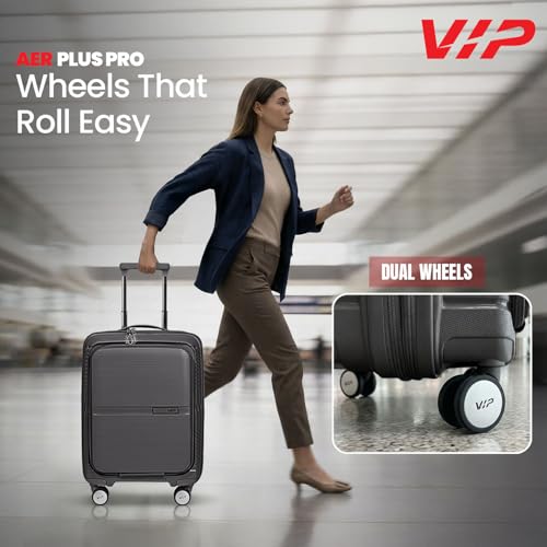 Image of VIP AER Plus Pro Cabin Trolley Bag 56cm | Small | Hard Luggage | Smooth 8-Wheel Suitcase with Laptop Compartment | Flushed TSA Lock - Business Travel Luggage | 3 Years International Warranty (Black)