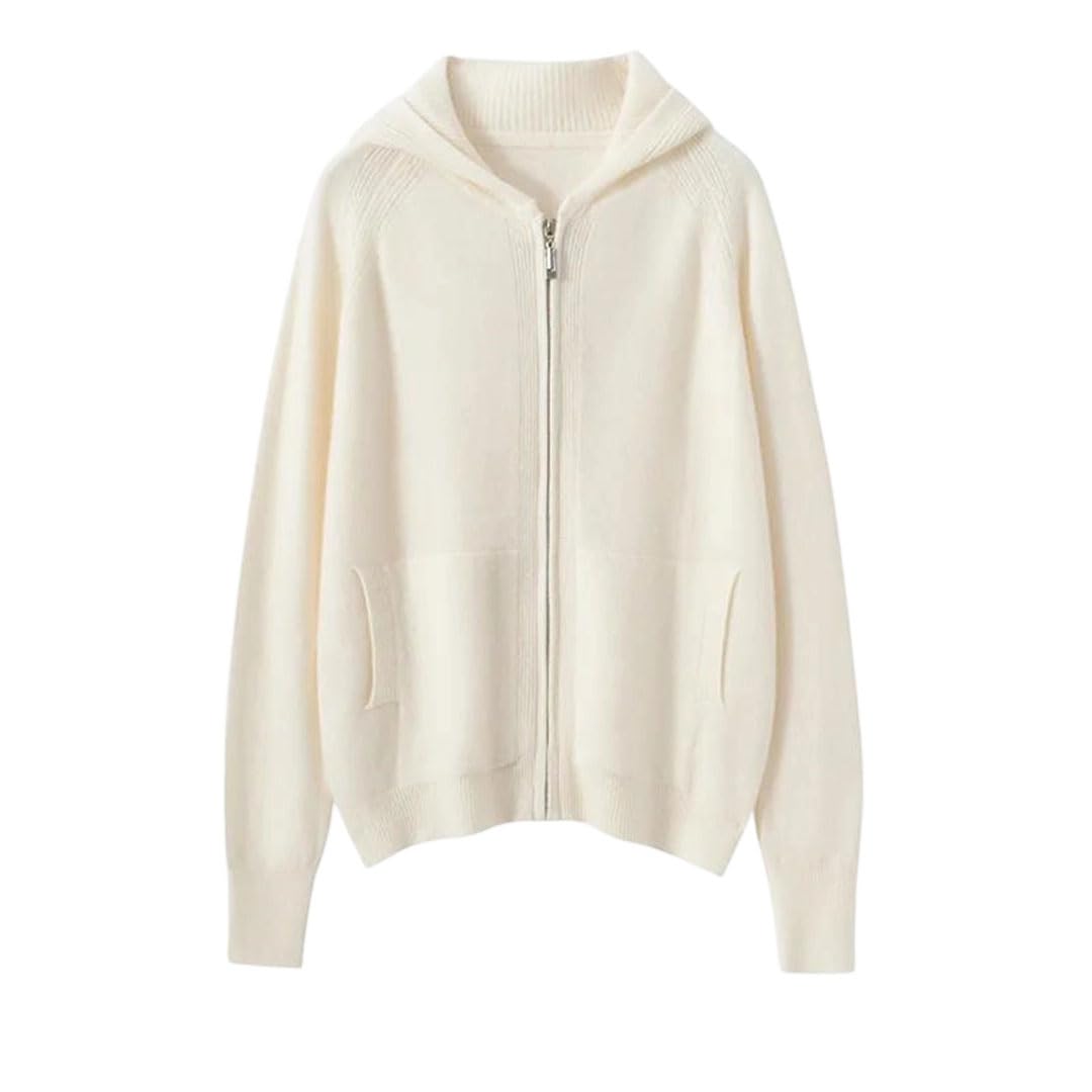 Womens Cashmere Sweater Hooded Zipper Cardigan Soft Casual Long Sleeve Fall Winter Daily Outfit