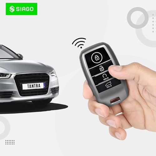 Image of SIAGO TPU Key Cover Compatible with Kia Seltos, Sonet, Carens, Carnival 4 Button Smart Key (Hold Button Down) (Grey Pack of 1)